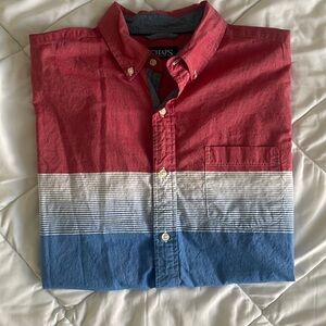 Chaps Short Sleeve Button Down Red White and Blue (L)
